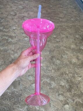 Tall Pink Acrylic Cocktail Tumbler with Straw